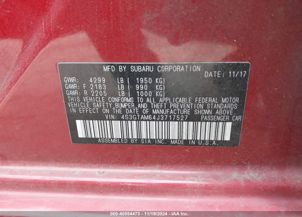 2018 SUBARU IMPREZA 2.0I SPORT VIN: 4S3GTAM64J3717527