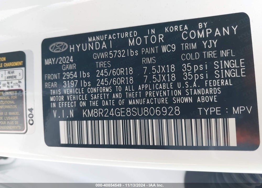 2025 HYUNDAI PALISADE SEL VIN: KM8R24GE8SU806928