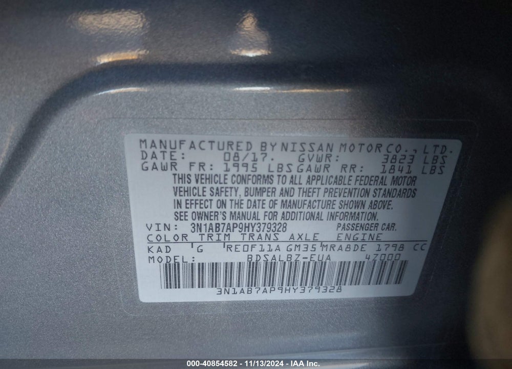 2017 NISSAN SENTRA S VIN: 3N1AB7AP9HY379328