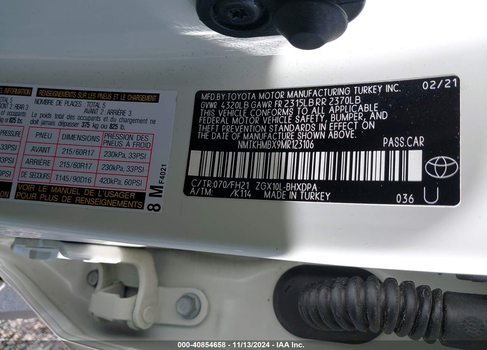 2021 TOYOTA C-HR LE VIN: NMTKHMBX9MR123106