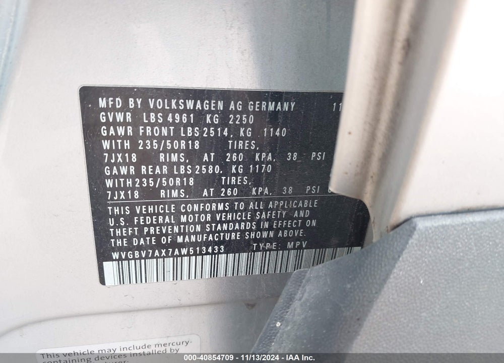 2010 VOLKSWAGEN TIGUAN WOLFSBURG EDITION VIN: WVGBV7AX7AW513433
