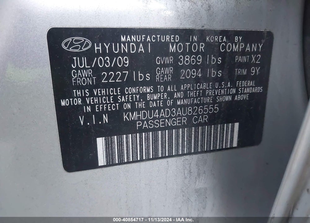 2010 HYUNDAI ELANTRA GLS VIN: KMHDU4AD3AU826555