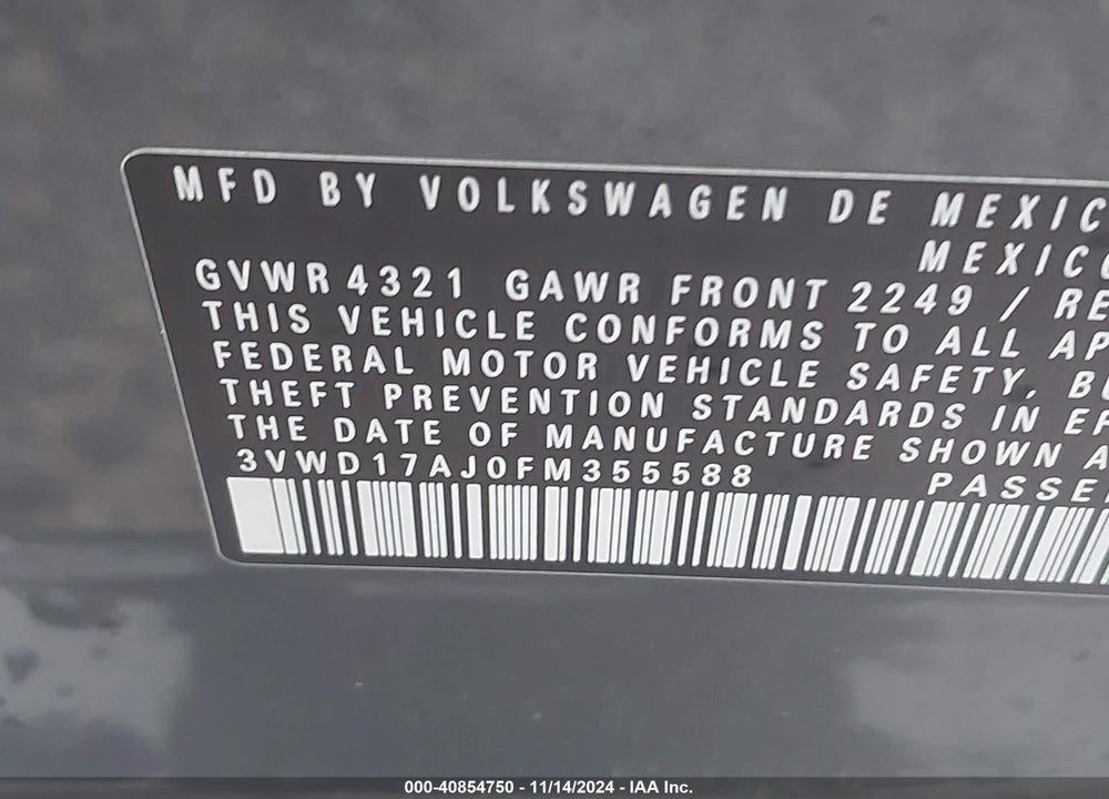 2015 VOLKSWAGEN JETTA 1.8T SE VIN: 3VWD17AJ0FM355588