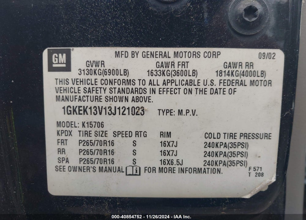 2003 GMC YUKON SLT VIN: 1GKEK13V13J121023
