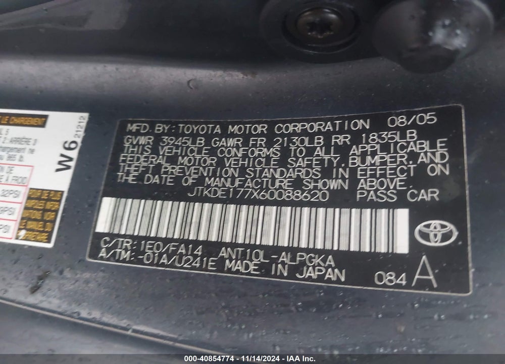 2006 SCION TC VIN: JTKDE177X60088620