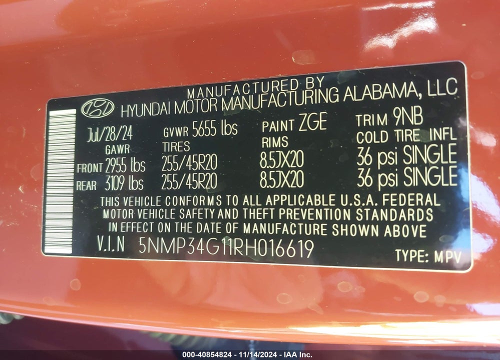 2024 HYUNDAI SANTA FE HYBRID VIN: 5NMP34G11RH016619