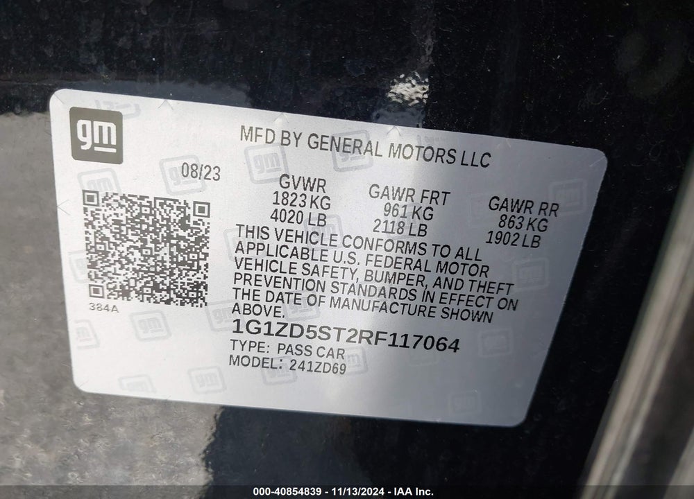 2024 CHEVROLET MALIBU FWD 1LT VIN: 1G1ZD5ST2RF117064