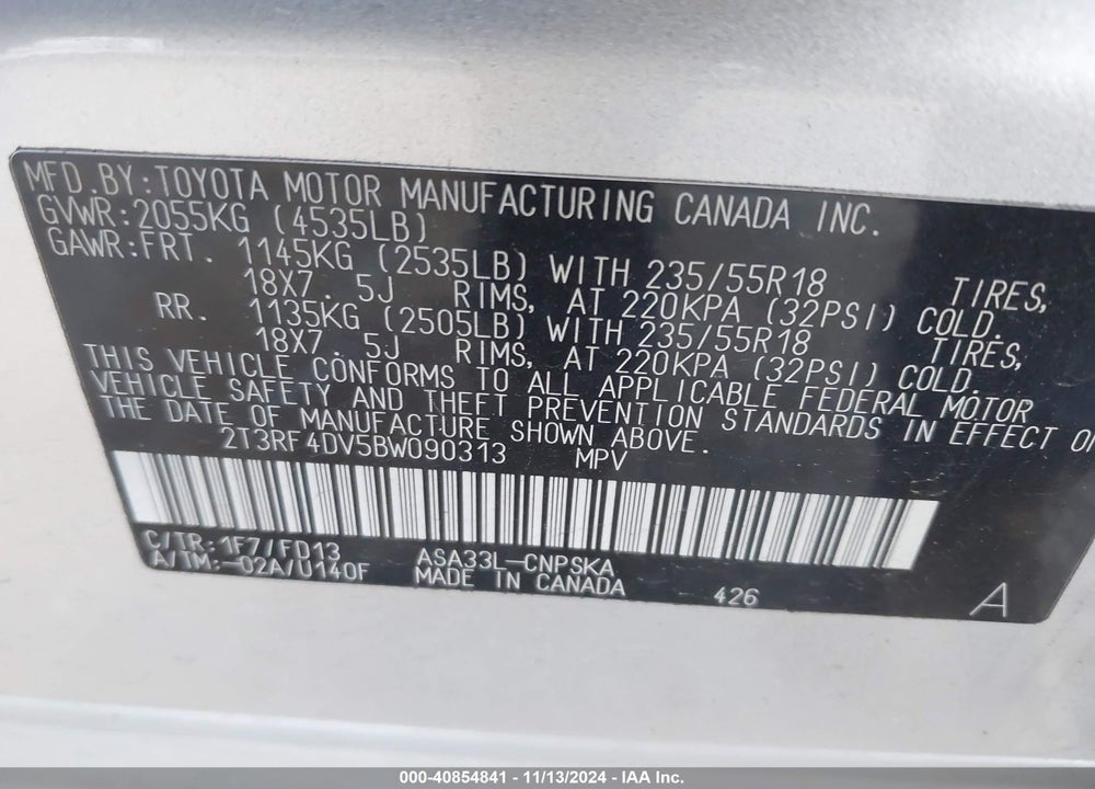 2011 TOYOTA RAV4 SPORT VIN: 2T3RF4DV5BW090313