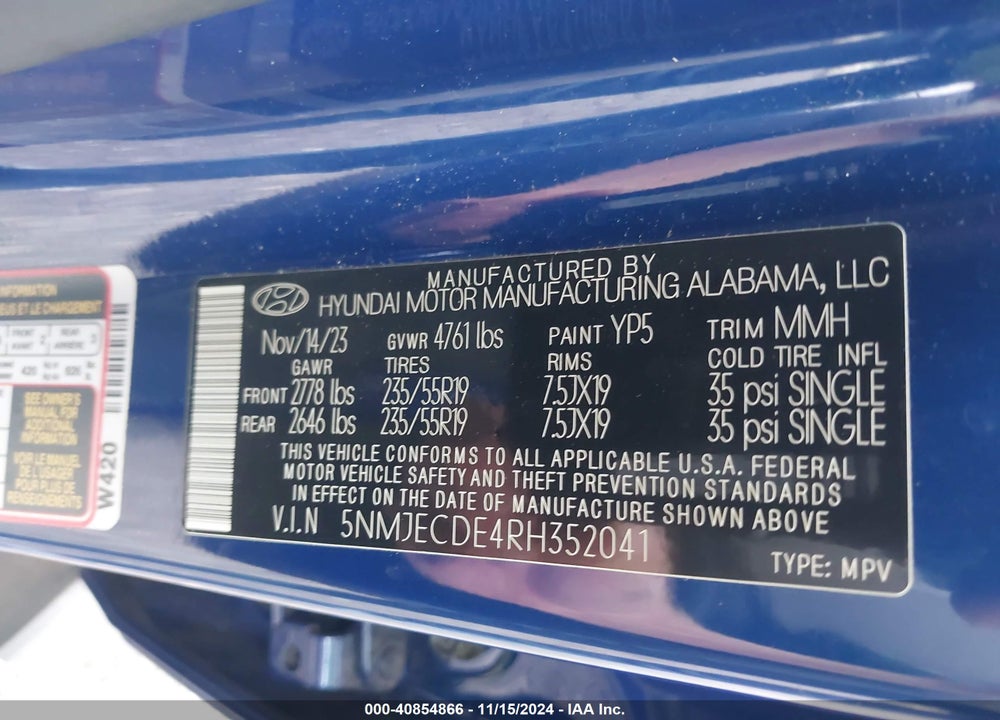 2024 HYUNDAI TUCSON LIMITED VIN: 5NMJECDE4RH352041