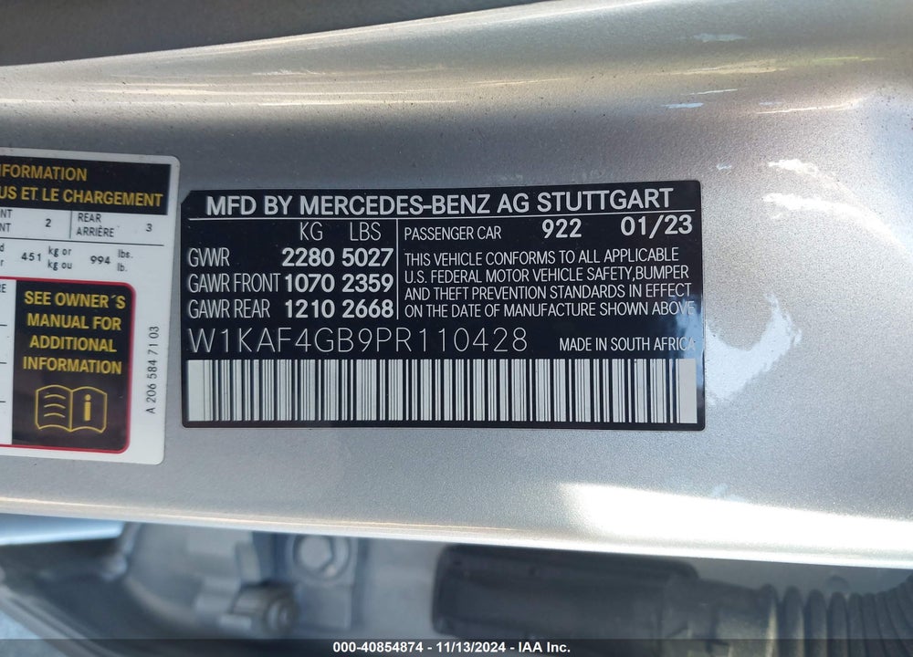 2023 MERCEDES-BENZ C VIN: W1KAF4GB9PR110428