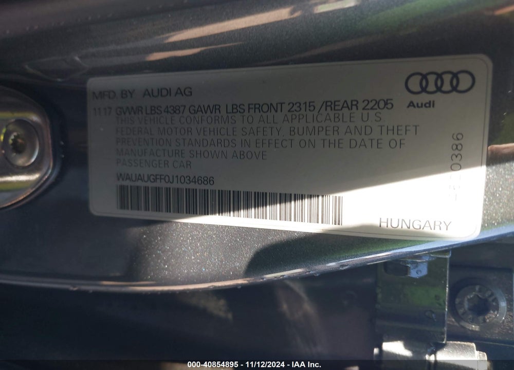 2018 AUDI A3 2.0T PREMIUM/2.0T TECH PREMIUM VIN: WAUAUGFF0J1034686