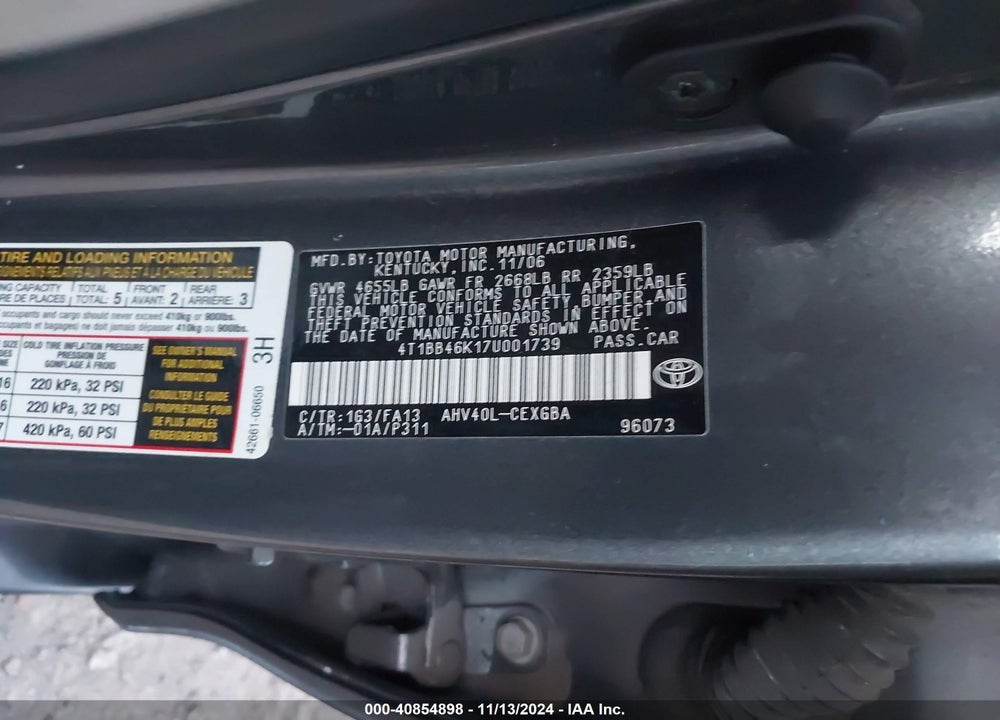 2007 TOYOTA CAMRY VIN: 4T1BB46K17U001739
