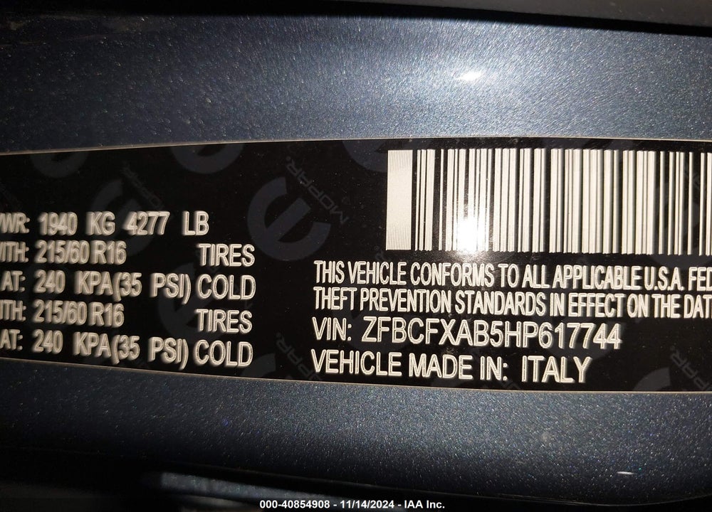 2017 FIAT 500X POP FWD VIN: ZFBCFXAB5HP617744