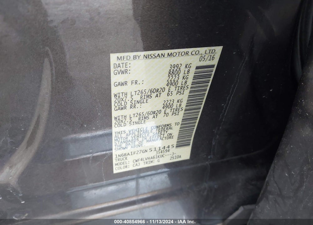 2016 NISSAN TITAN XD SL DIESEL VIN: 1N6BA1F27GN511445