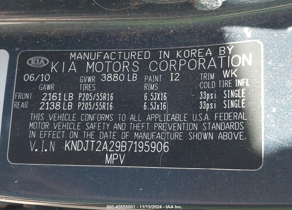 2011 KIA SOUL VIN: KNDJT2A29B7195906