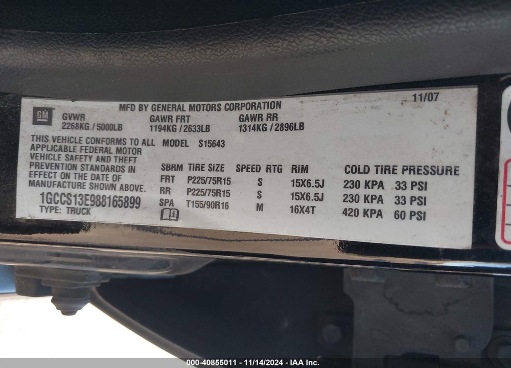 2008 CHEVROLET COLORADO LT VIN: 1GCCS13E988165899