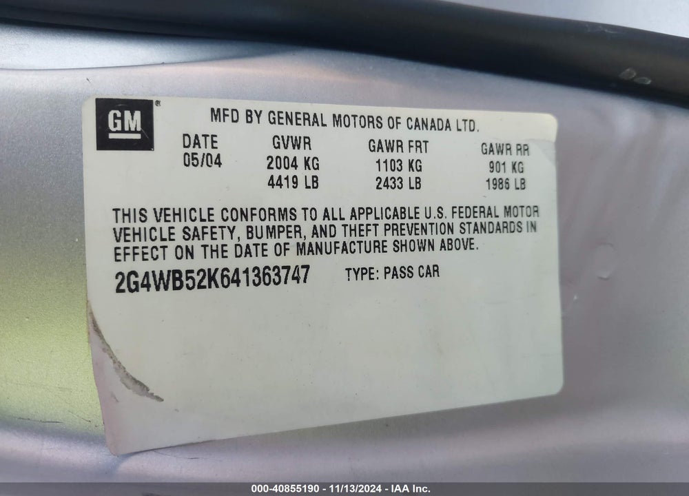 2004 BUICK REGAL LS VIN: 2G4WB52K641363747