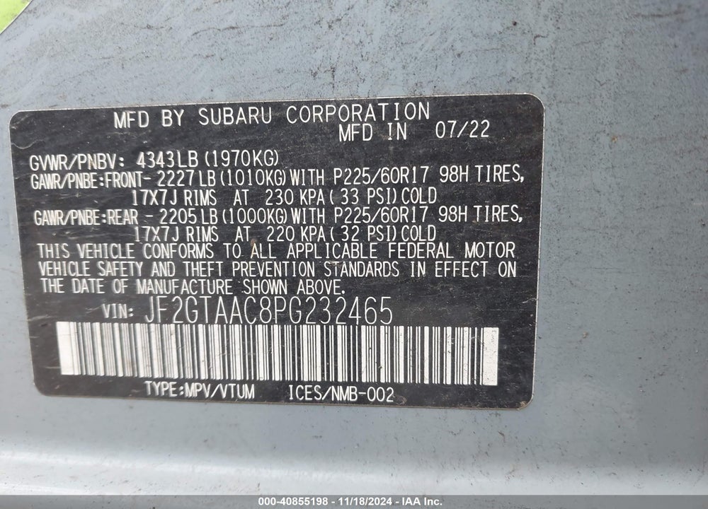 2023 SUBARU CROSSTREK VIN: JF2GTAAC8PG232465