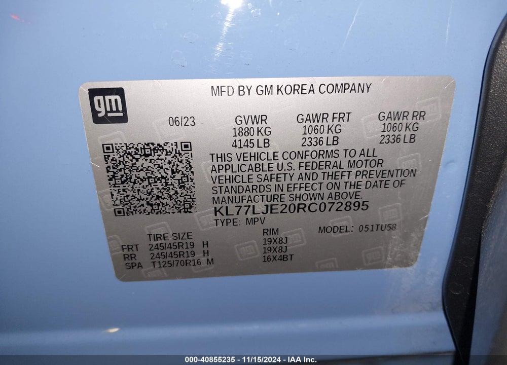 2024 CHEVROLET TRAX FWD 2RS VIN: KL77LJE20RC072895