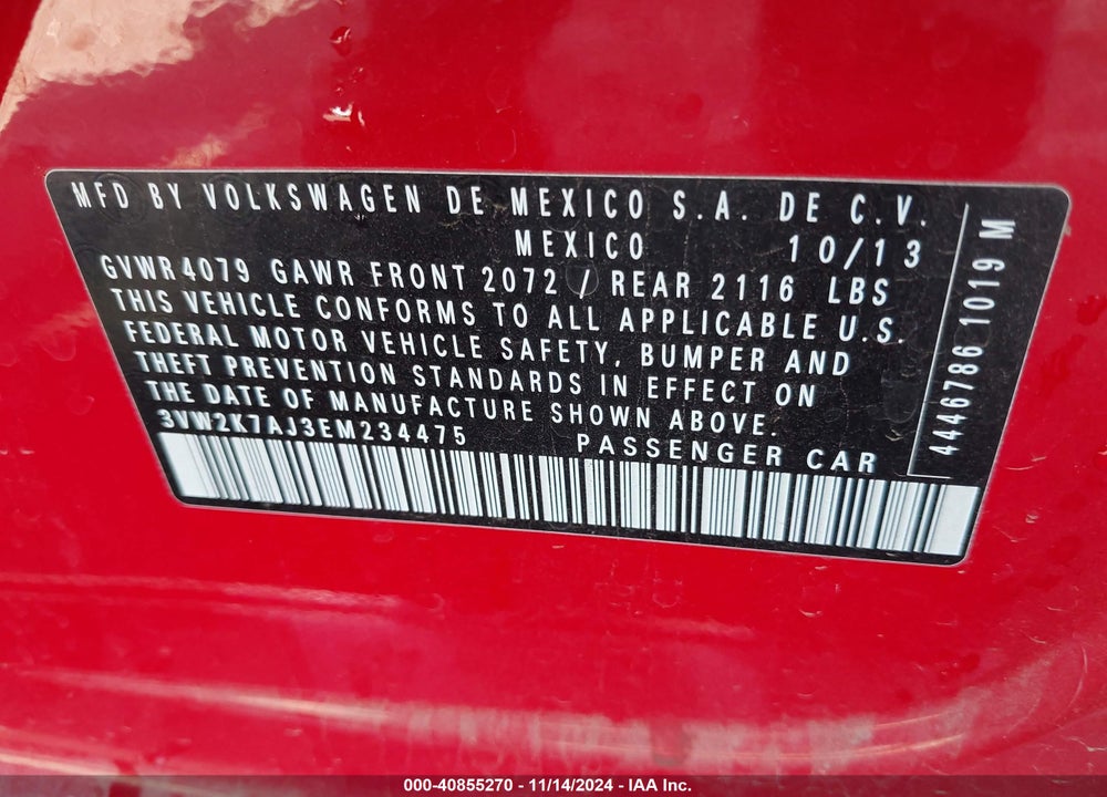 2014 VOLKSWAGEN JETTA VIN: 3VW2K7AJ3EM234475