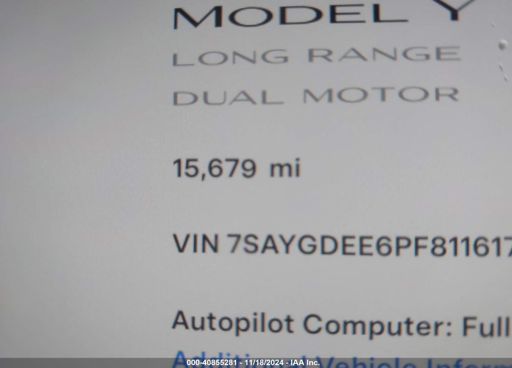 2023 TESLA MODEL Y AWD/LONG RANGE DUAL MOTOR ALL-WHEEL DRIVE VIN: 7SAYGDEE6PF811617