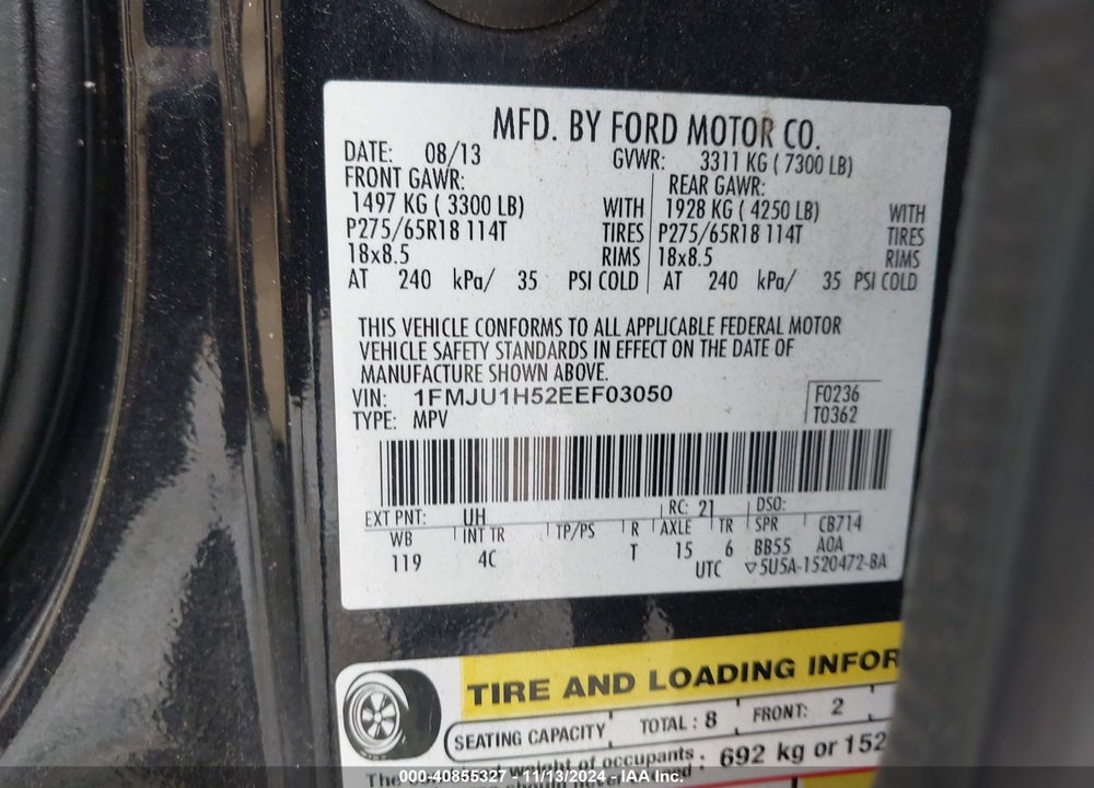 2014 FORD EXPEDITION XLT VIN: 1FMJU1H52EEF03050