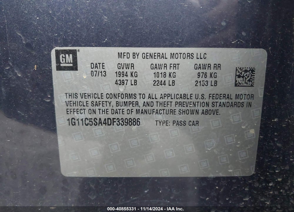 2013 CHEVROLET MALIBU VIN: 1G11C5SA4DF339886
