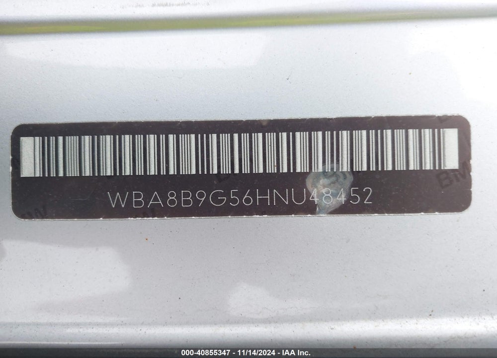 2017 BMW 330I VIN: WBA8B9G56HNU48452