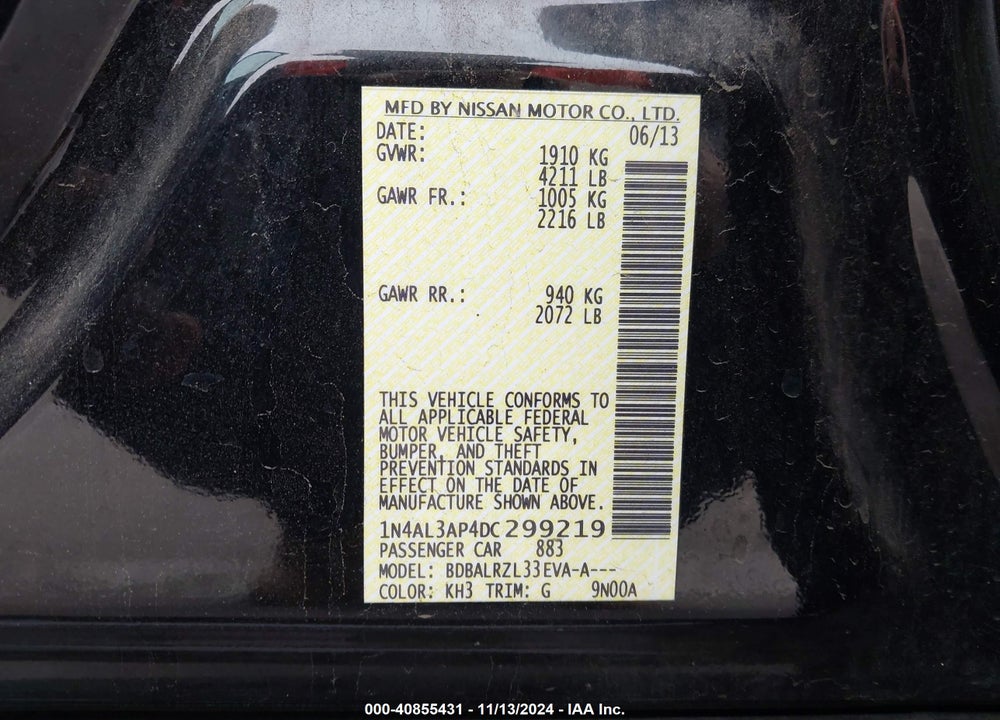 2013 NISSAN ALTIMA 2.5 S VIN: 1N4AL3AP4DC299219