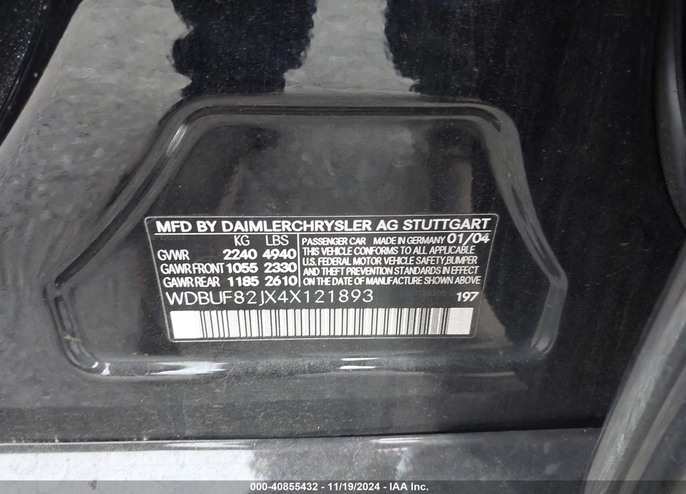 2004 MERCEDES-BENZ E 320 4MATIC VIN: WDBUF82JX4X121893