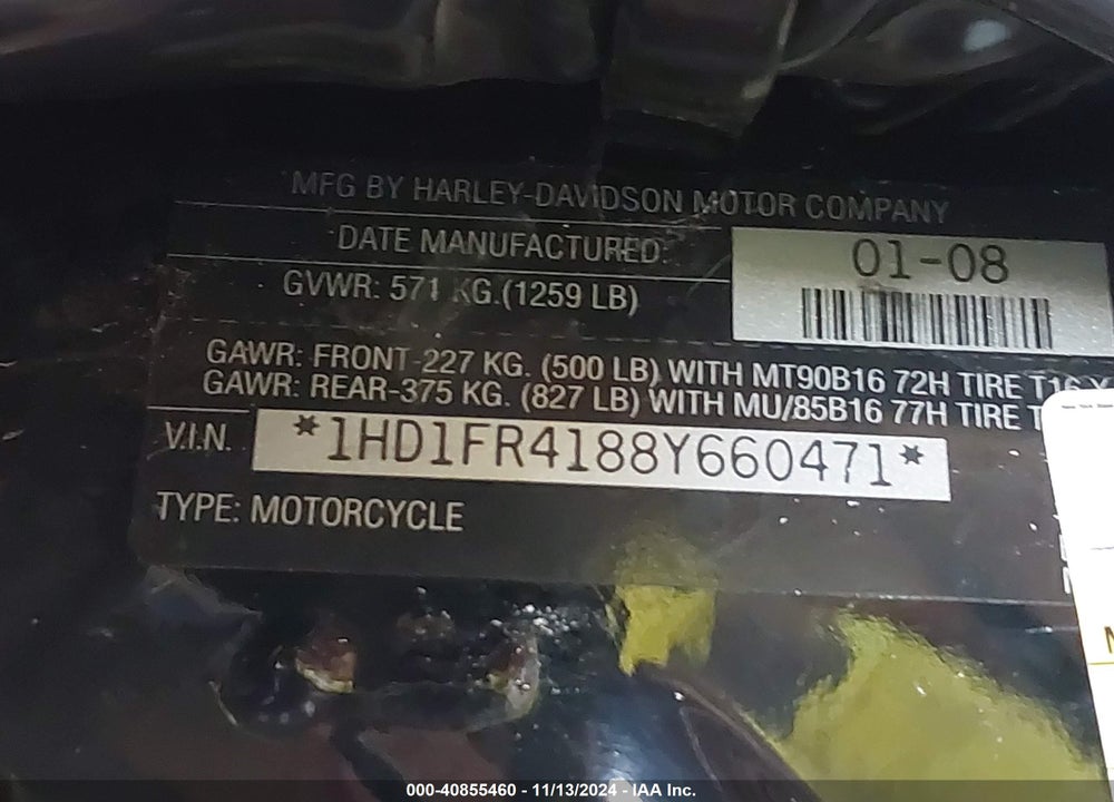 2008 HARLEY-DAVIDSON FLHRC VIN: 1HD1FR4188Y660471