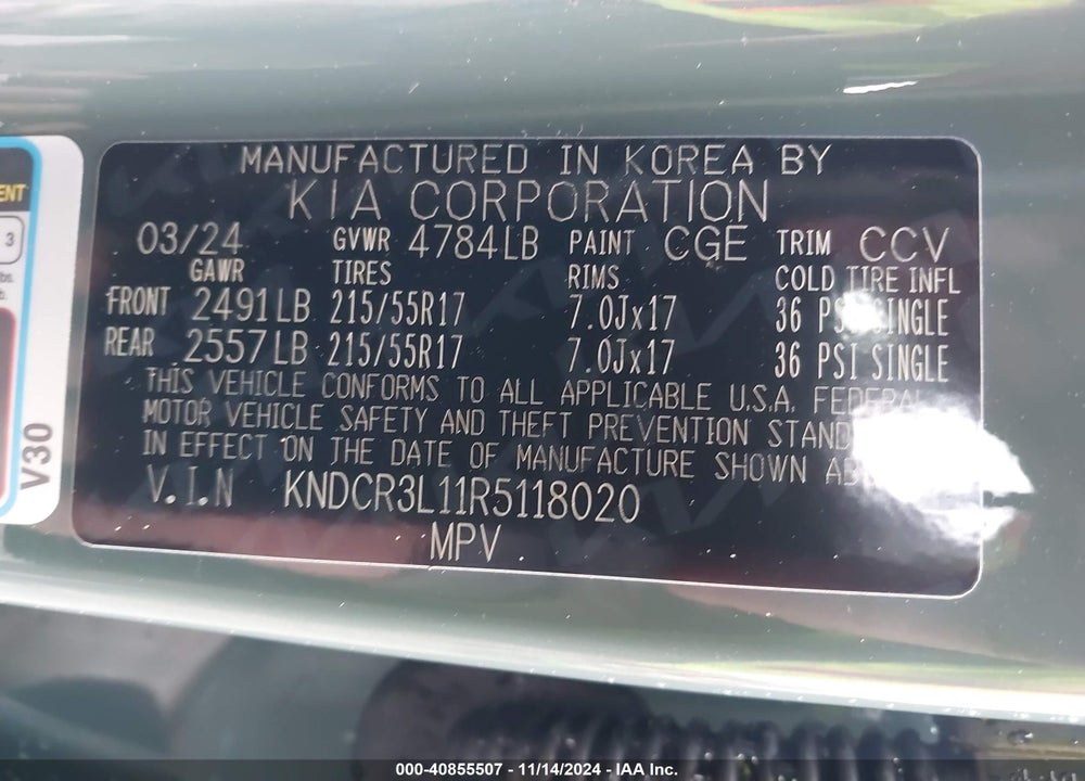 2024 KIA NIRO EV WIND VIN: KNDCR3L11R5118020