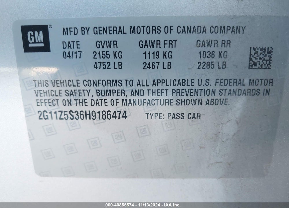 2017 CHEVROLET IMPALA LS VIN: 2G11Z5S36H9186474