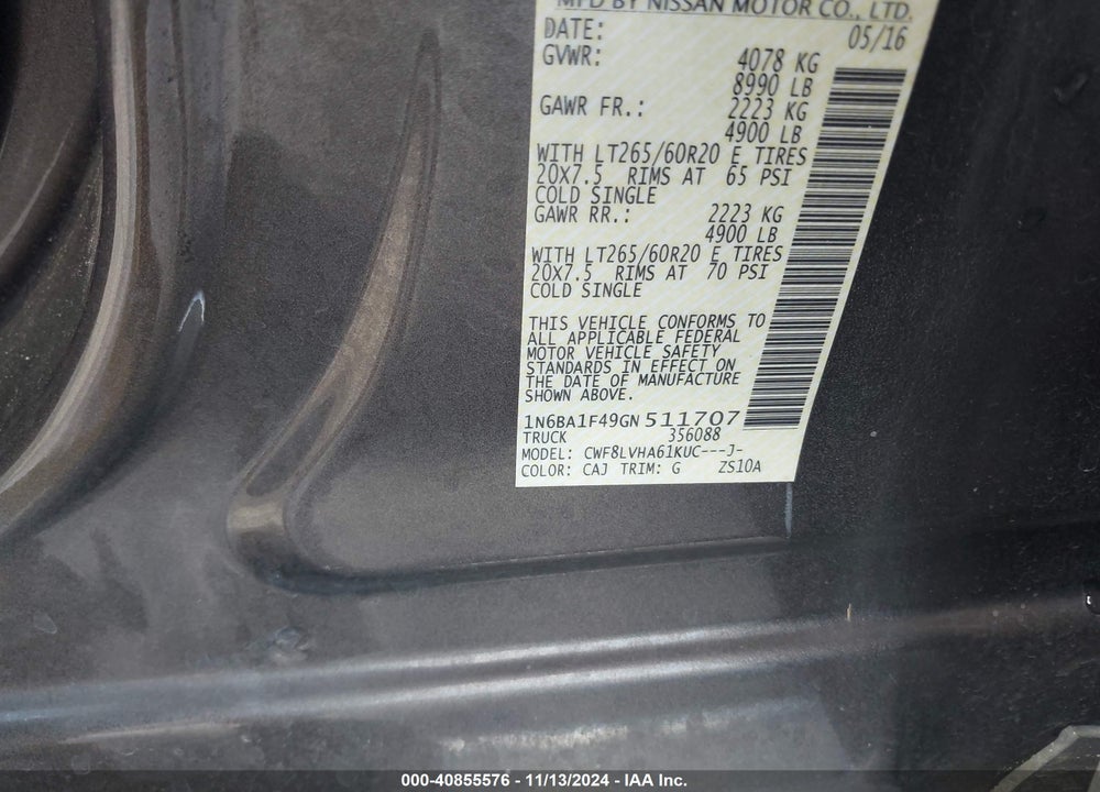 2016 NISSAN TITAN XD VIN: 1N6BA1F49GN511707