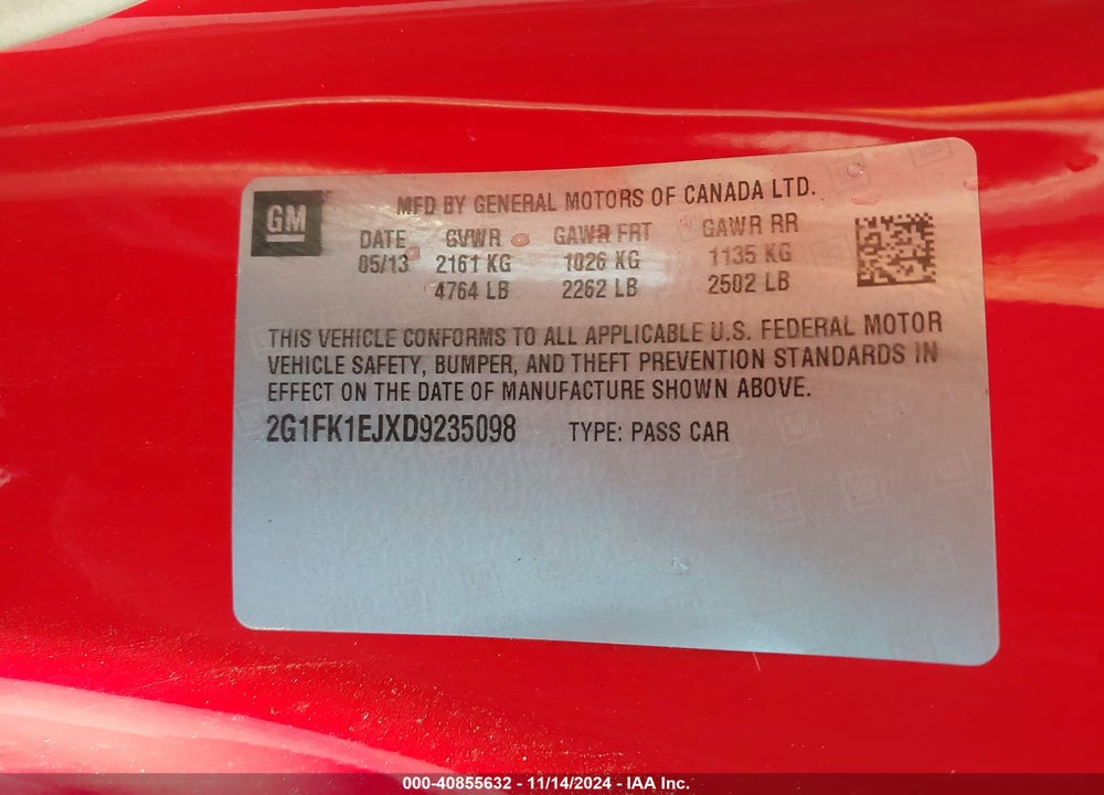2013 CHEVROLET CAMARO 2SS VIN: 2G1FK1EJXD9235098