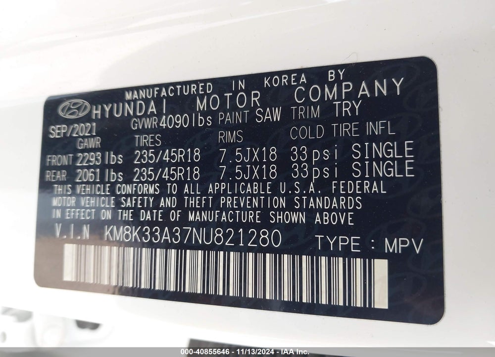 2022 HYUNDAI KONA N LINE VIN: KM8K33A37NU821280