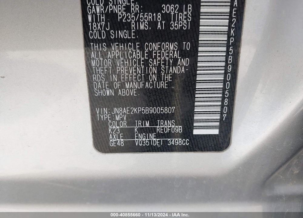 2011 NISSAN QUEST LE VIN: JN8AE2KP5B9005807