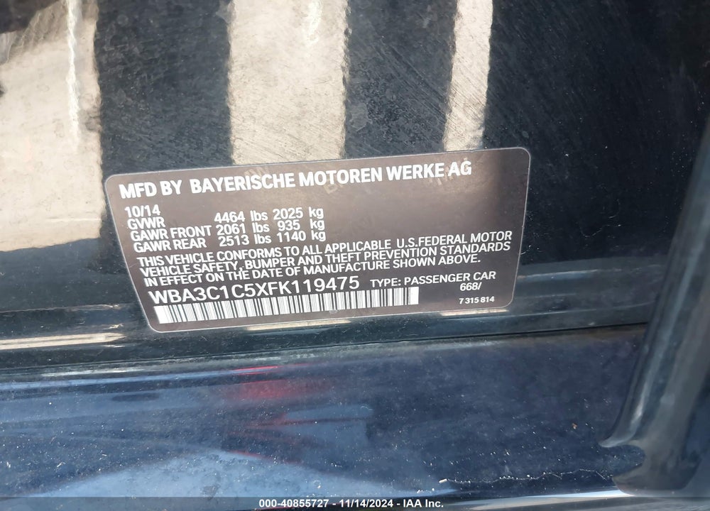 2015 BMW 328I VIN: WBA3C1C5XFK119475