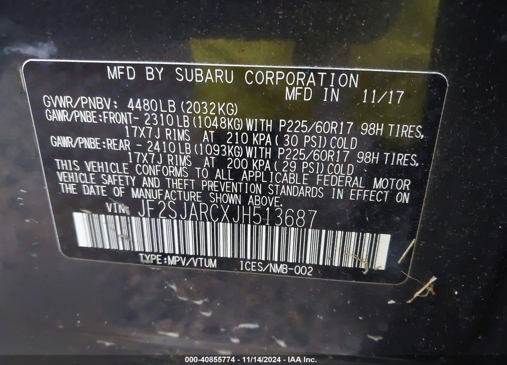 2018 SUBARU FORESTER 2.5I LIMITED VIN: JF2SJARCXJH513687
