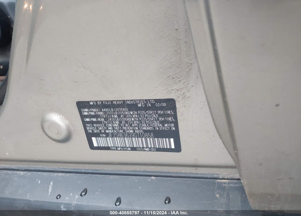 2009 SUBARU FORESTER 2.5X VIN: JF2SH63639G710858
