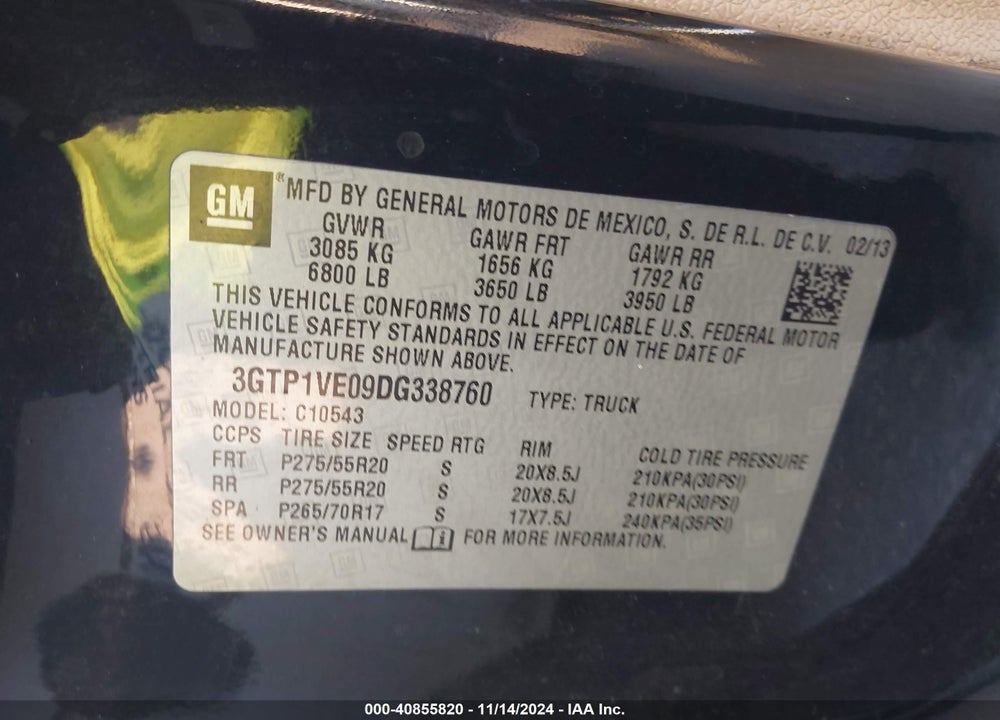 2013 GMC SIERRA 1500 SLE VIN: 3GTP1VE09DG338760