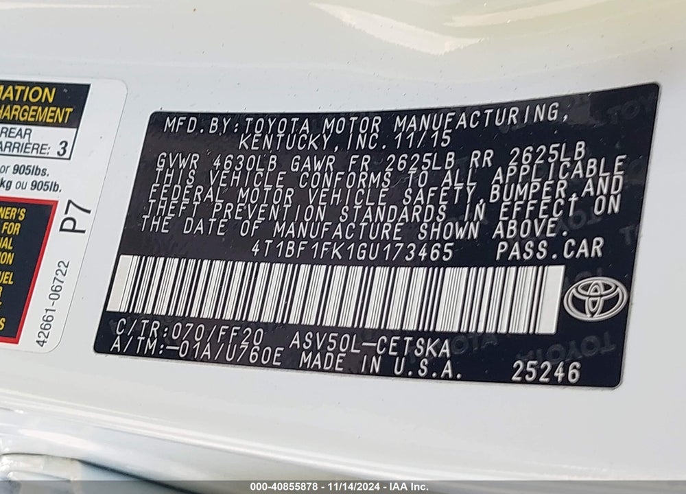 2016 TOYOTA CAMRY SE VIN: 4T1BF1FK1GU173465