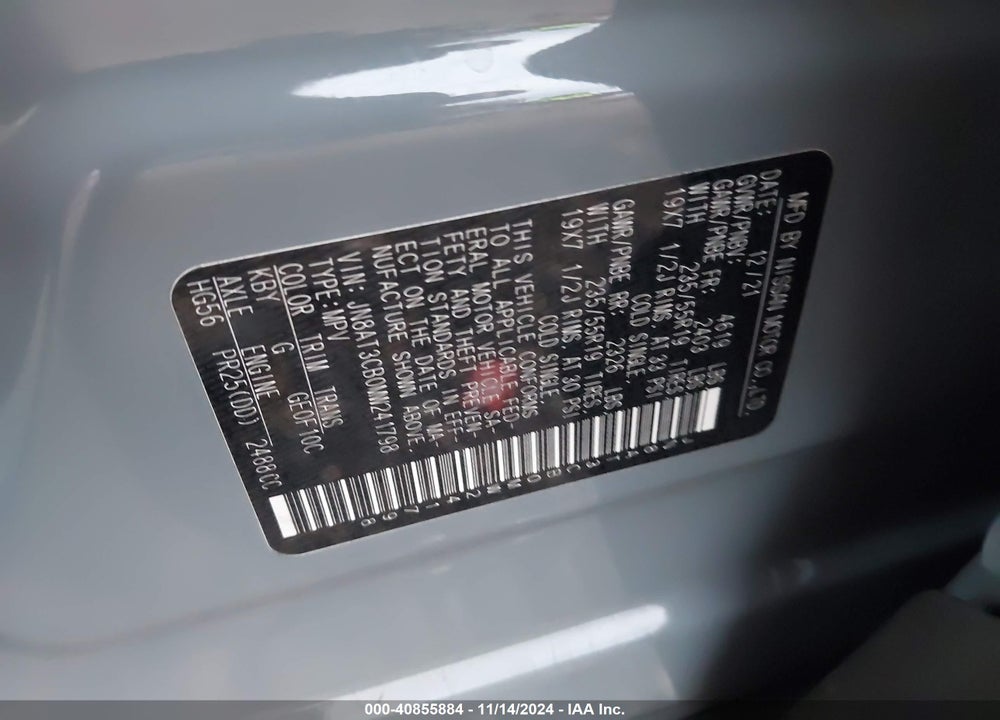 2021 NISSAN ROGUE SL INTELLIGENT AWD VIN: JN8AT3CB0MW241798