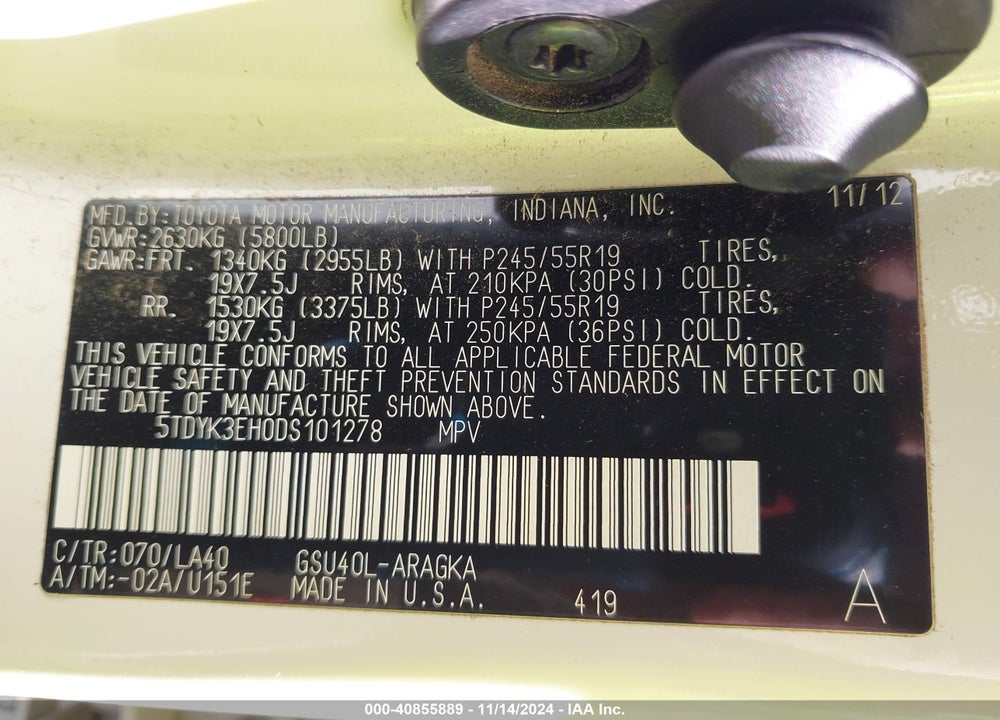 2013 TOYOTA HIGHLANDER LIMITED V6 VIN: 5TDYK3EH0DS101278