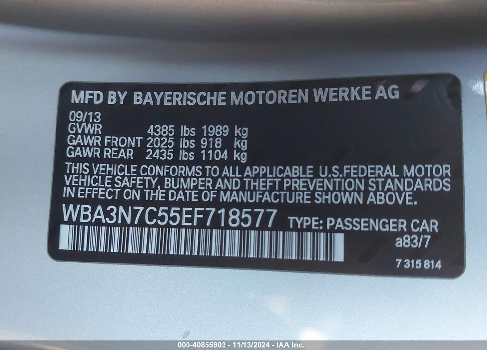 2014 BMW 428I VIN: WBA3N7C55EF718577