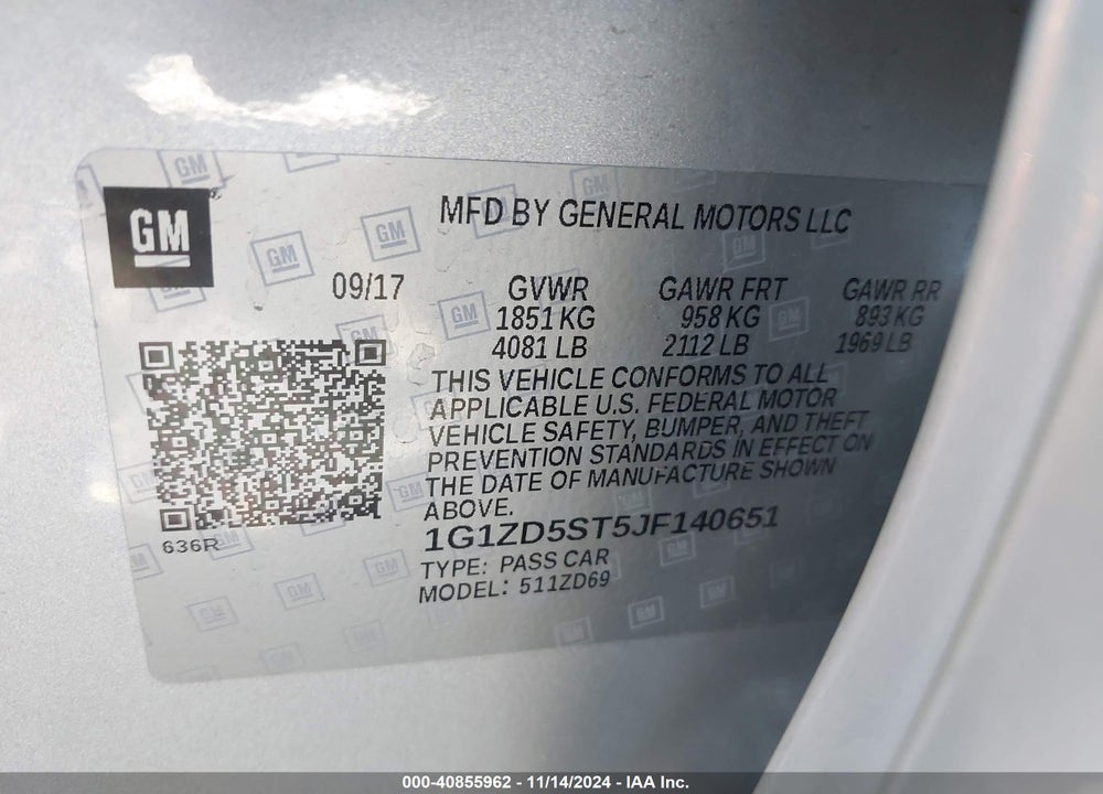 2018 CHEVROLET MALIBU VIN: 1G1ZD5ST5JF140651