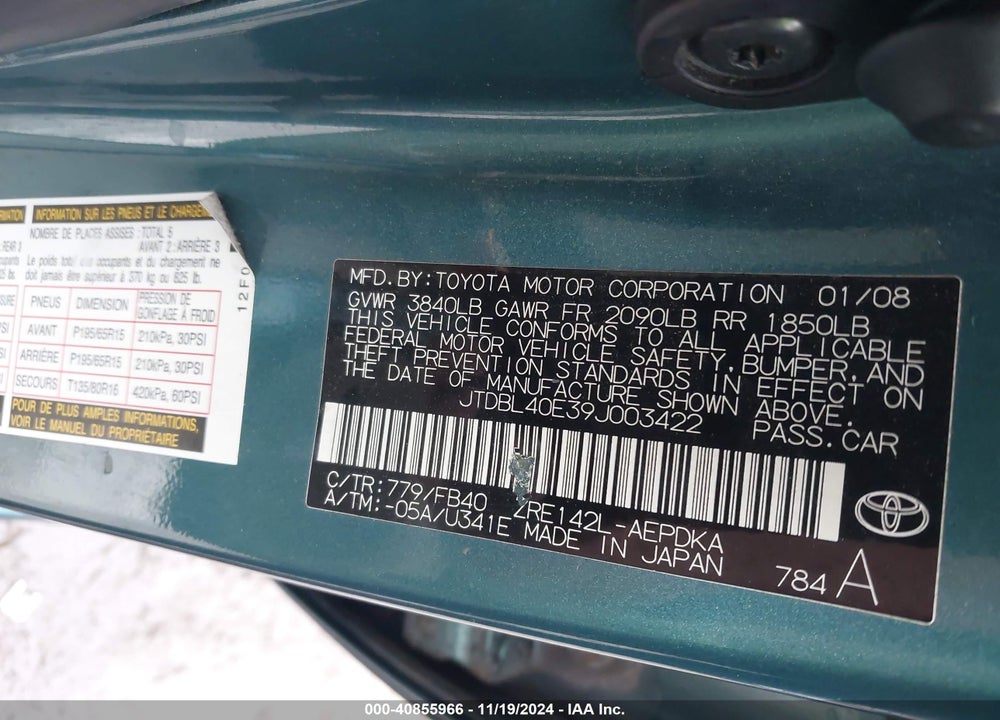 2009 TOYOTA COROLLA LE VIN: JTDBL40E39J003422