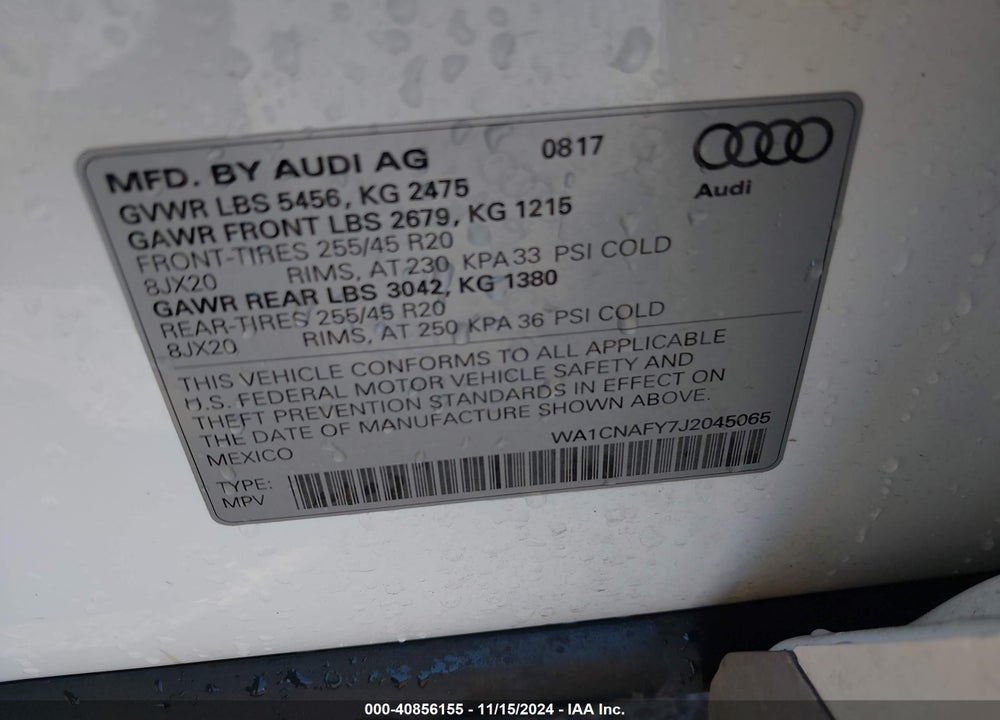 2018 AUDI Q5 VIN: WA1CNAFY7J2045065