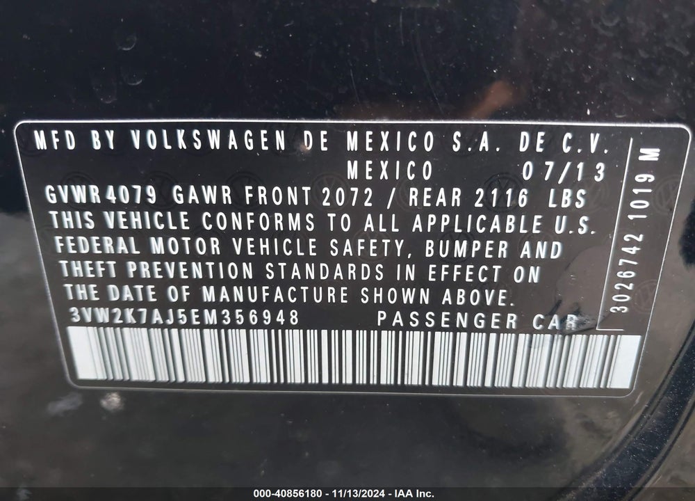 2014 VOLKSWAGEN JETTA 2.0L S VIN: 3VW2K7AJ5EM356948