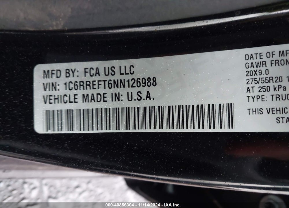 2022 RAM 1500 BIG HORN VIN: 1C6RREFT6NN126988
